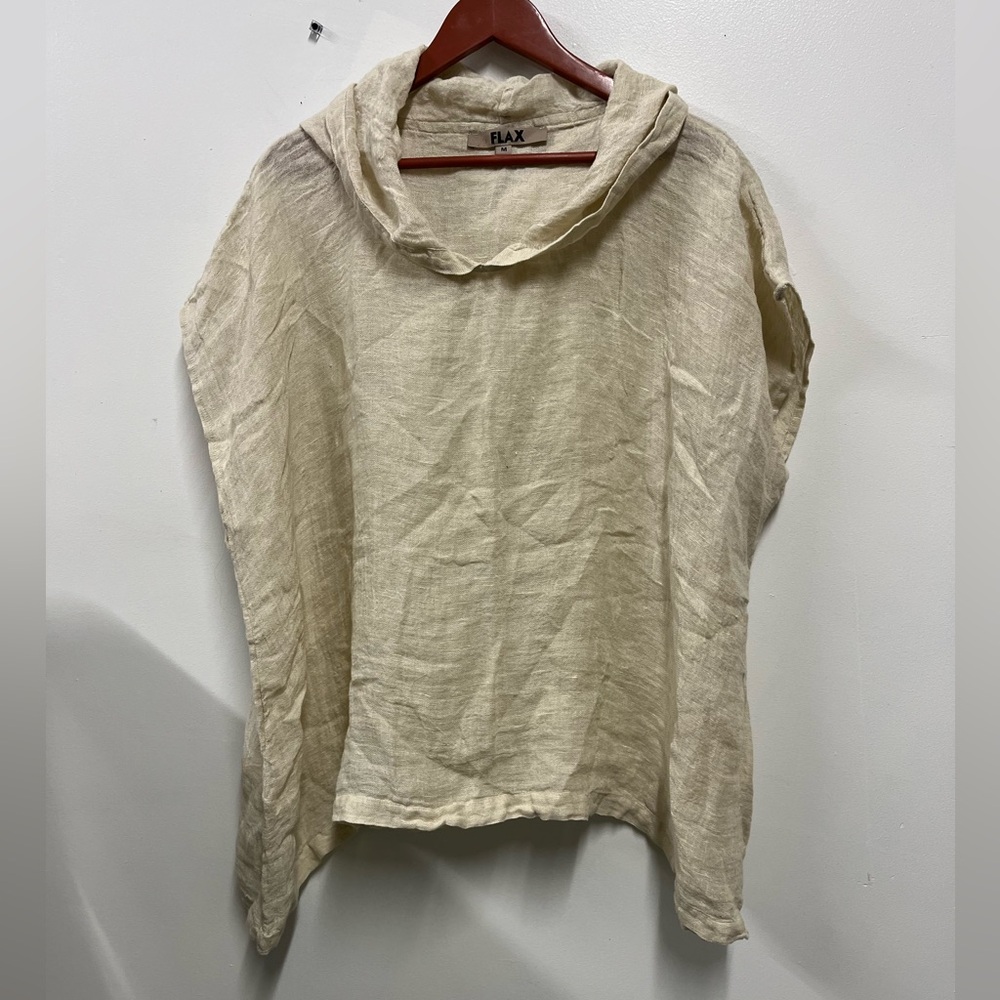 FLAX Hooded Sleeveless Wheat 100% Linen Top Oversized Lagenlook Women’s M 10-14